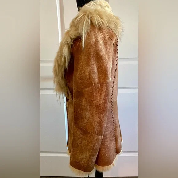 Vintage Montanelli Milano Genuine Leather Fur Coat Women's Coat L - Picture 2 of 7